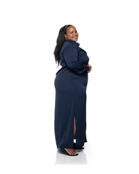 Chiffon Maxi Shirt Dress in Navy