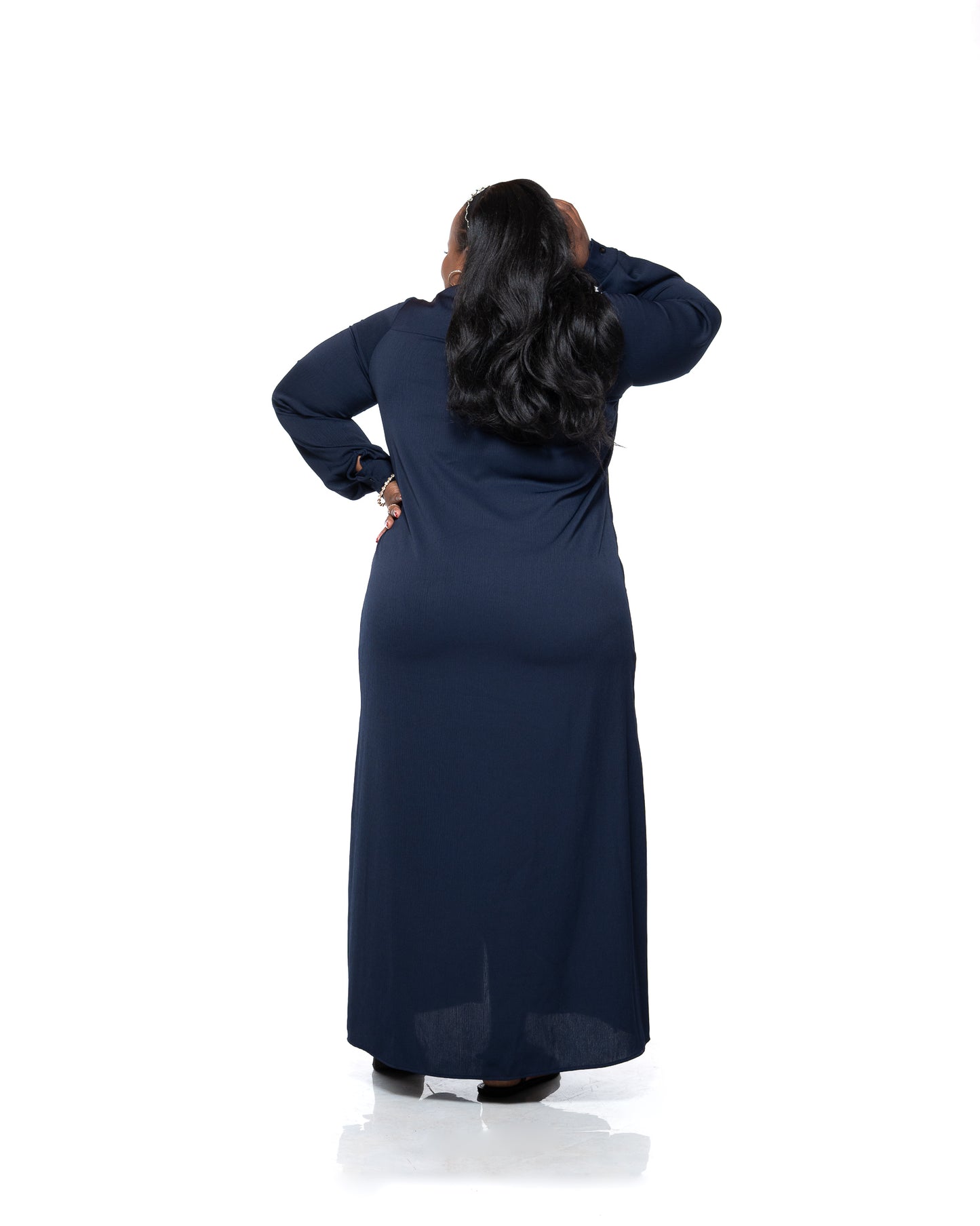 Chiffon Maxi Shirt Dress in Navy