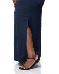 Chiffon Maxi Shirt Dress in Navy