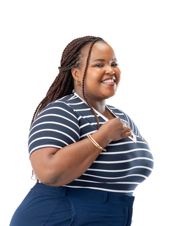 Cap Sleeve V Neck Bodysuit in NAVY STRIPE