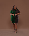 Axis Knit Midi Dress In Emerald/Coffee brown
