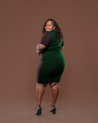 Axis Knit Midi Dress In Emerald/Coffee brown
