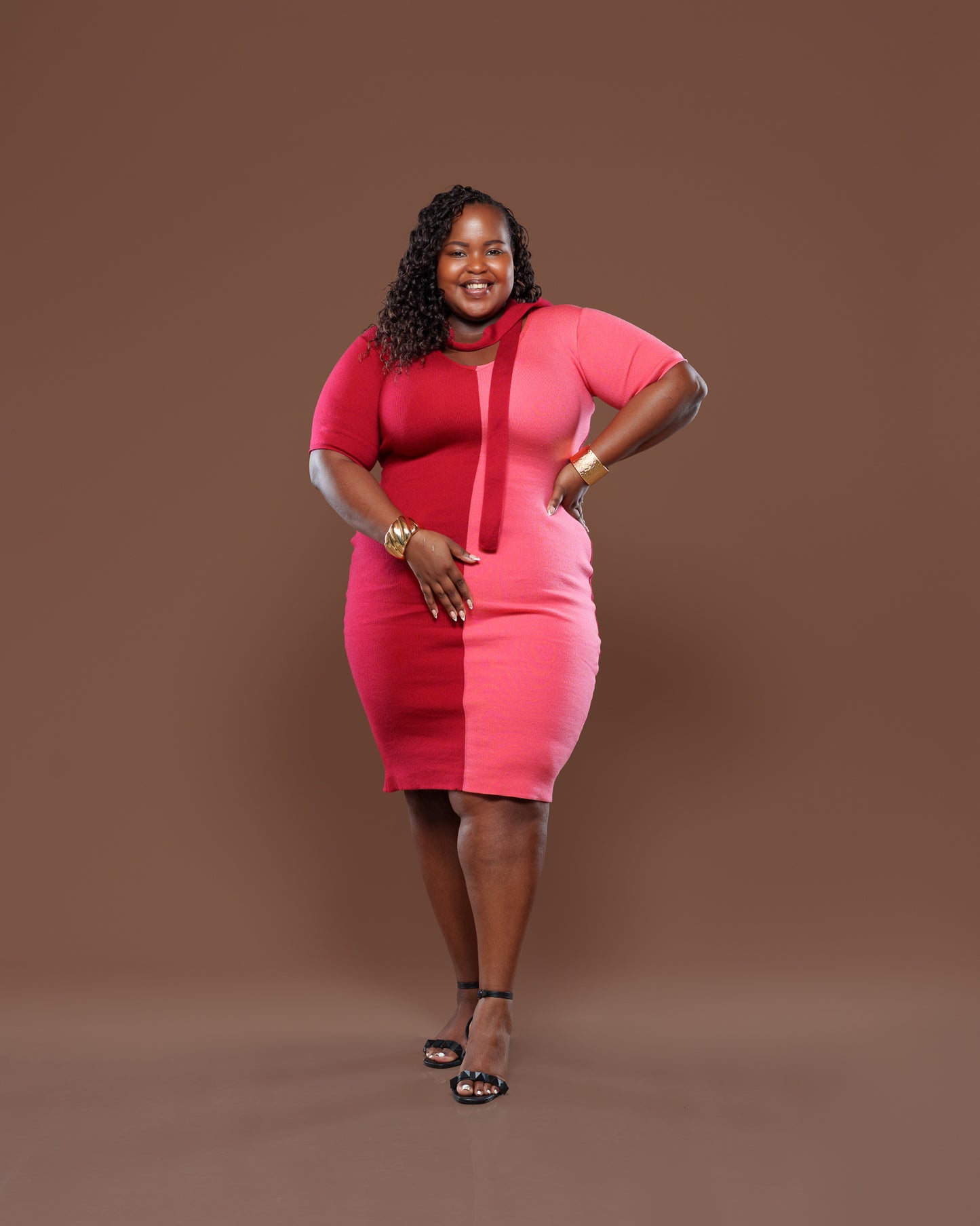 Axis Knit Midi Dress In Cherry Coral