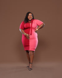 Axis Knit Midi Dress In Cherry Coral