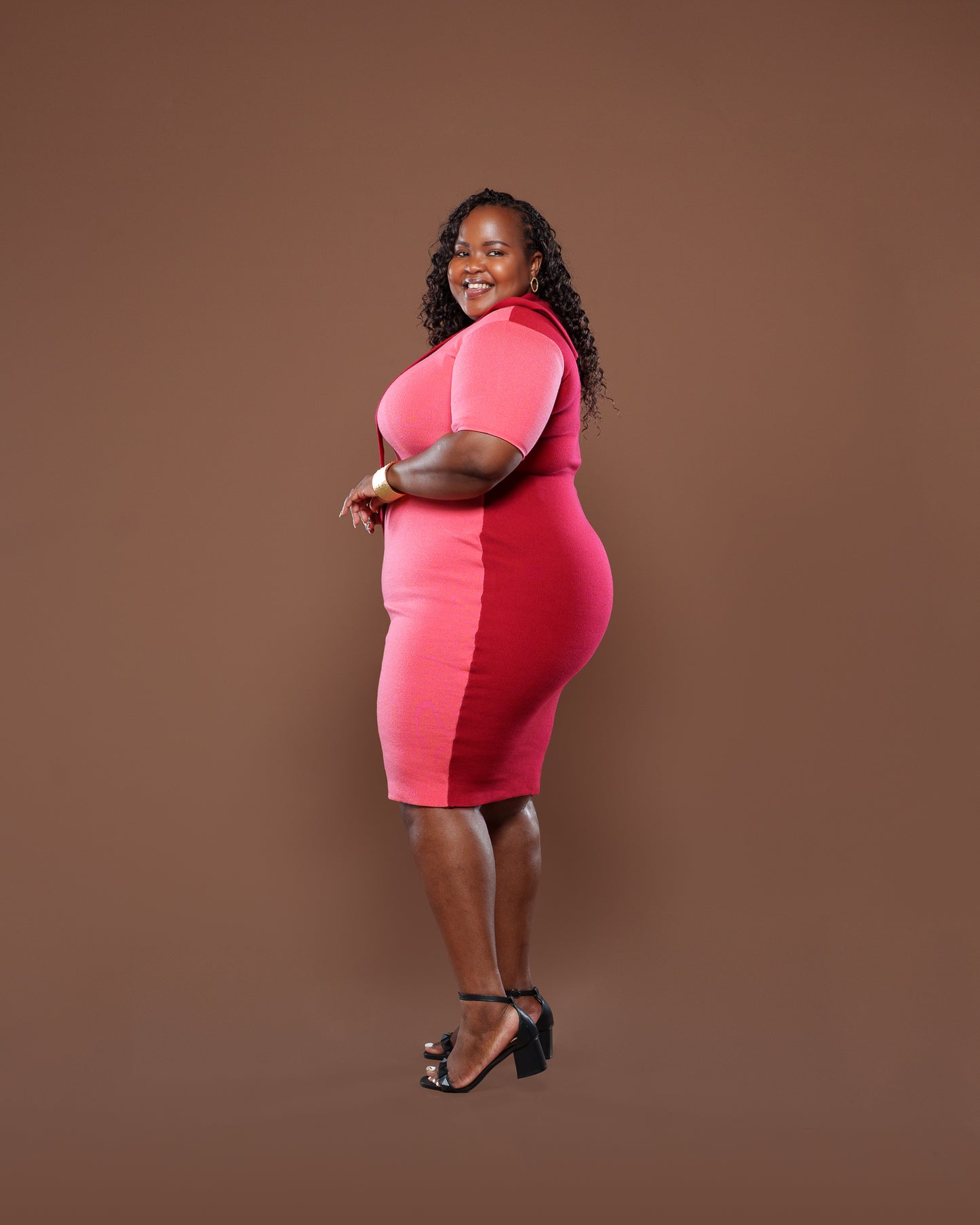 Axis Knit Midi Dress In Cherry Coral