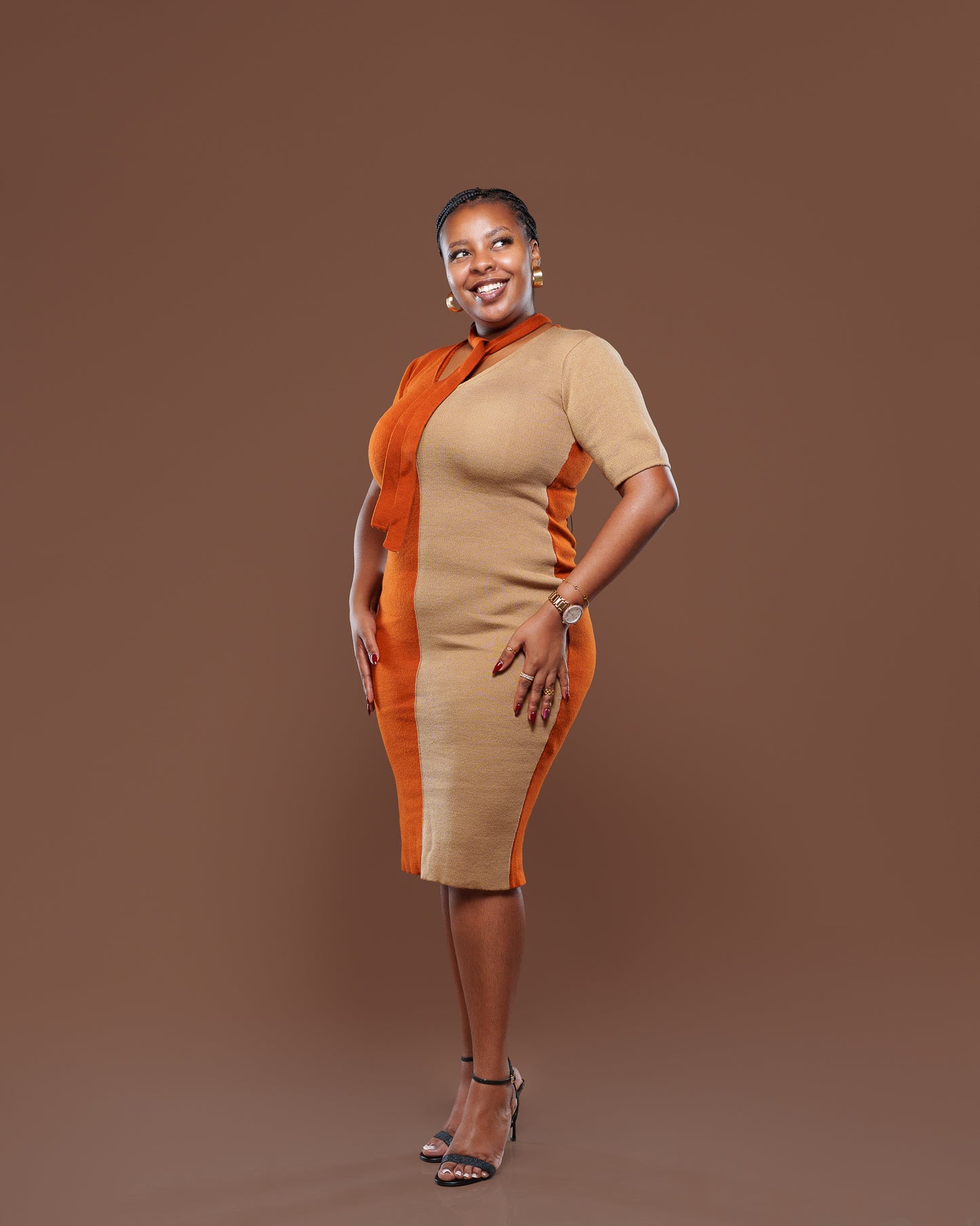 Axis Midi Dress In Rust/Tan