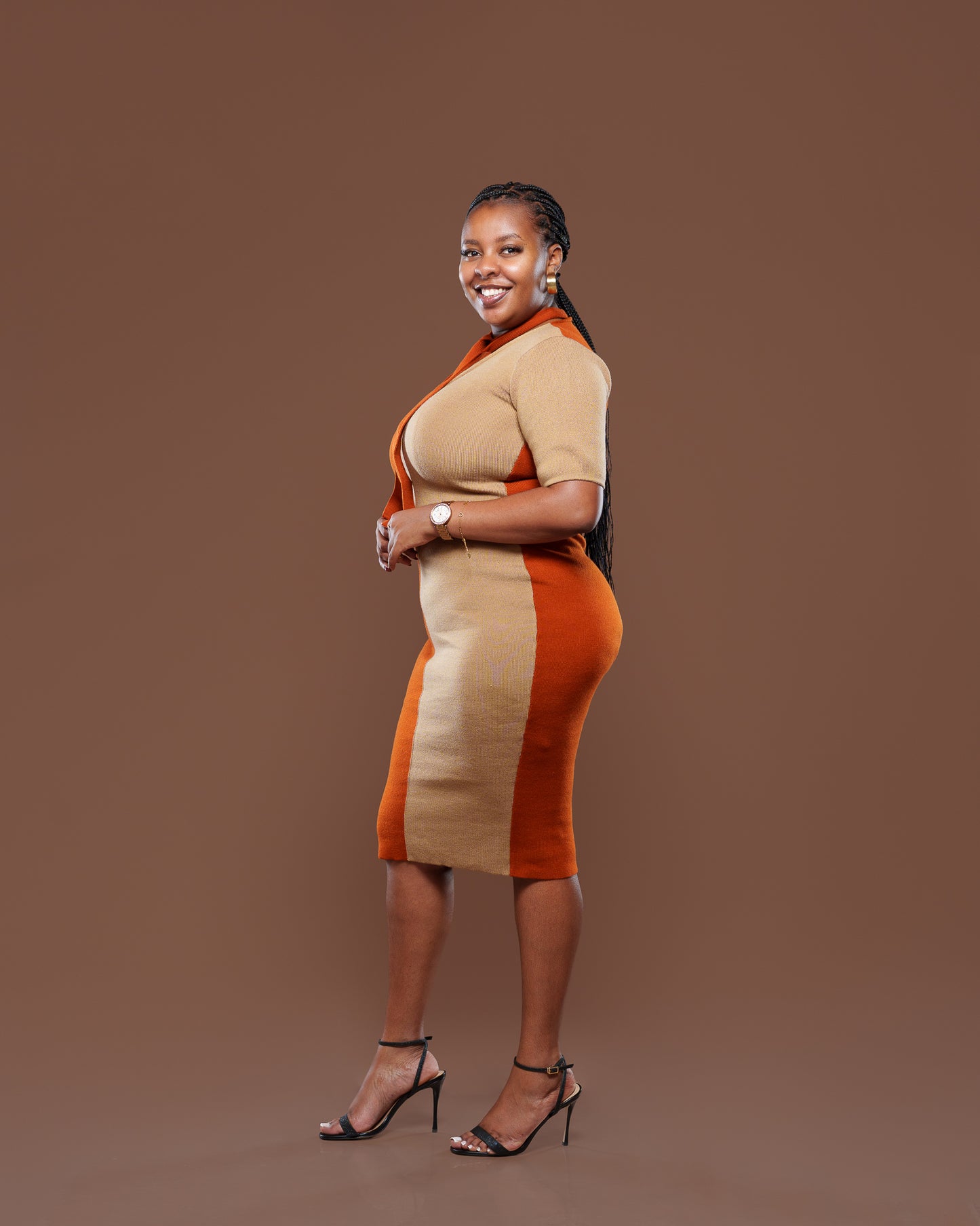 Axis Midi Dress In Rust/Tan