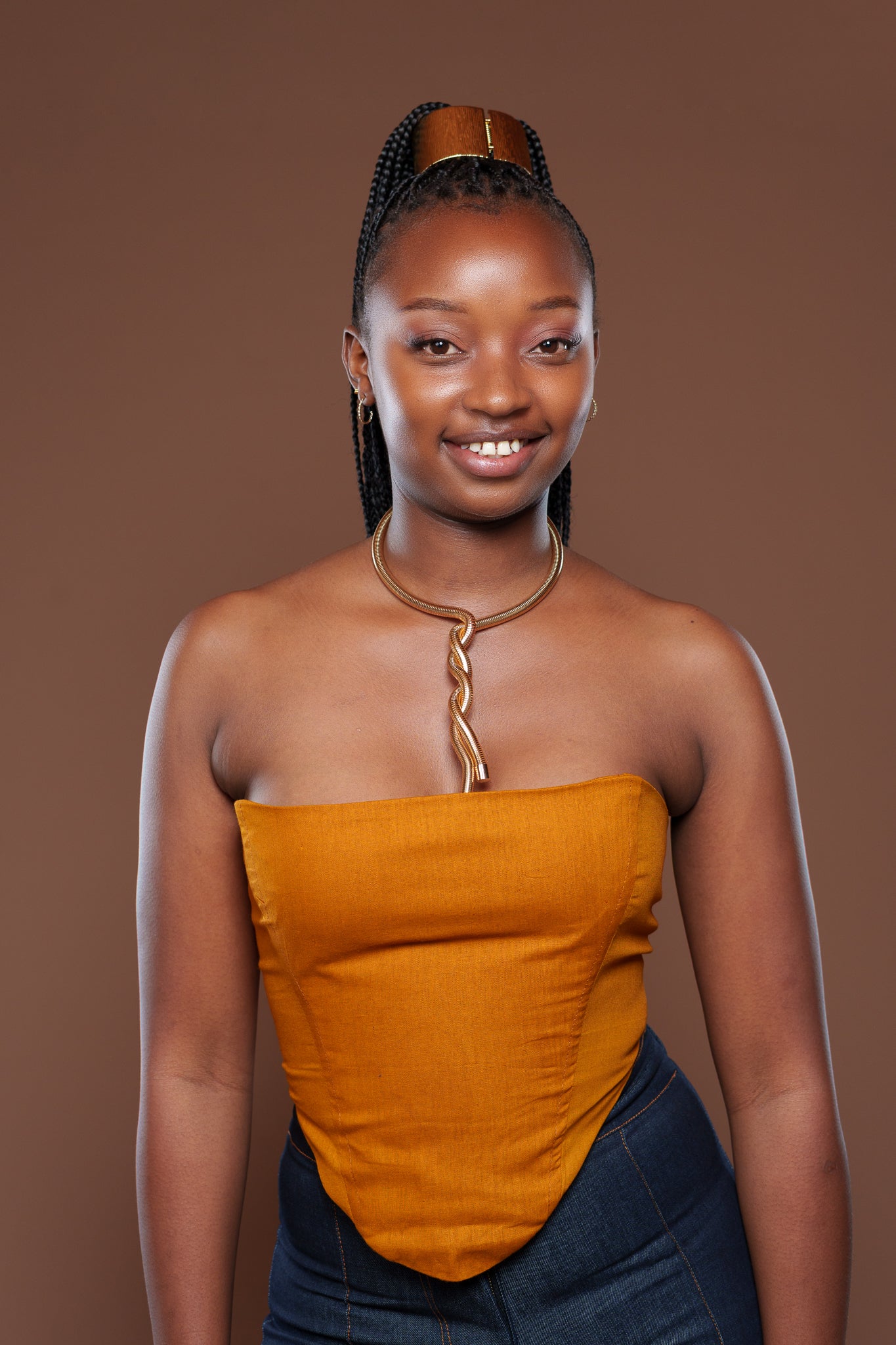 Ankara Corset In Old Gold