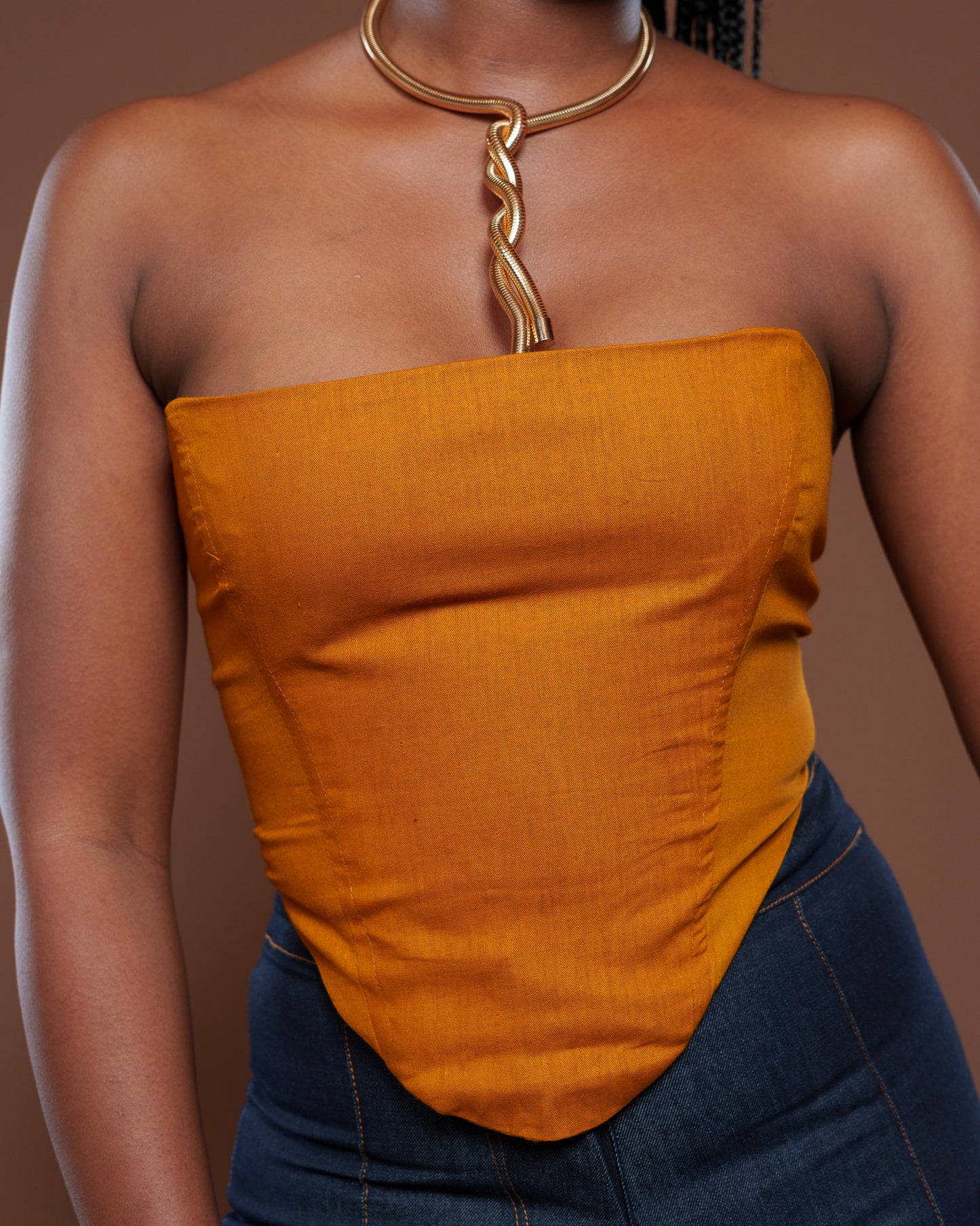 Ankara Corset In Old Gold
