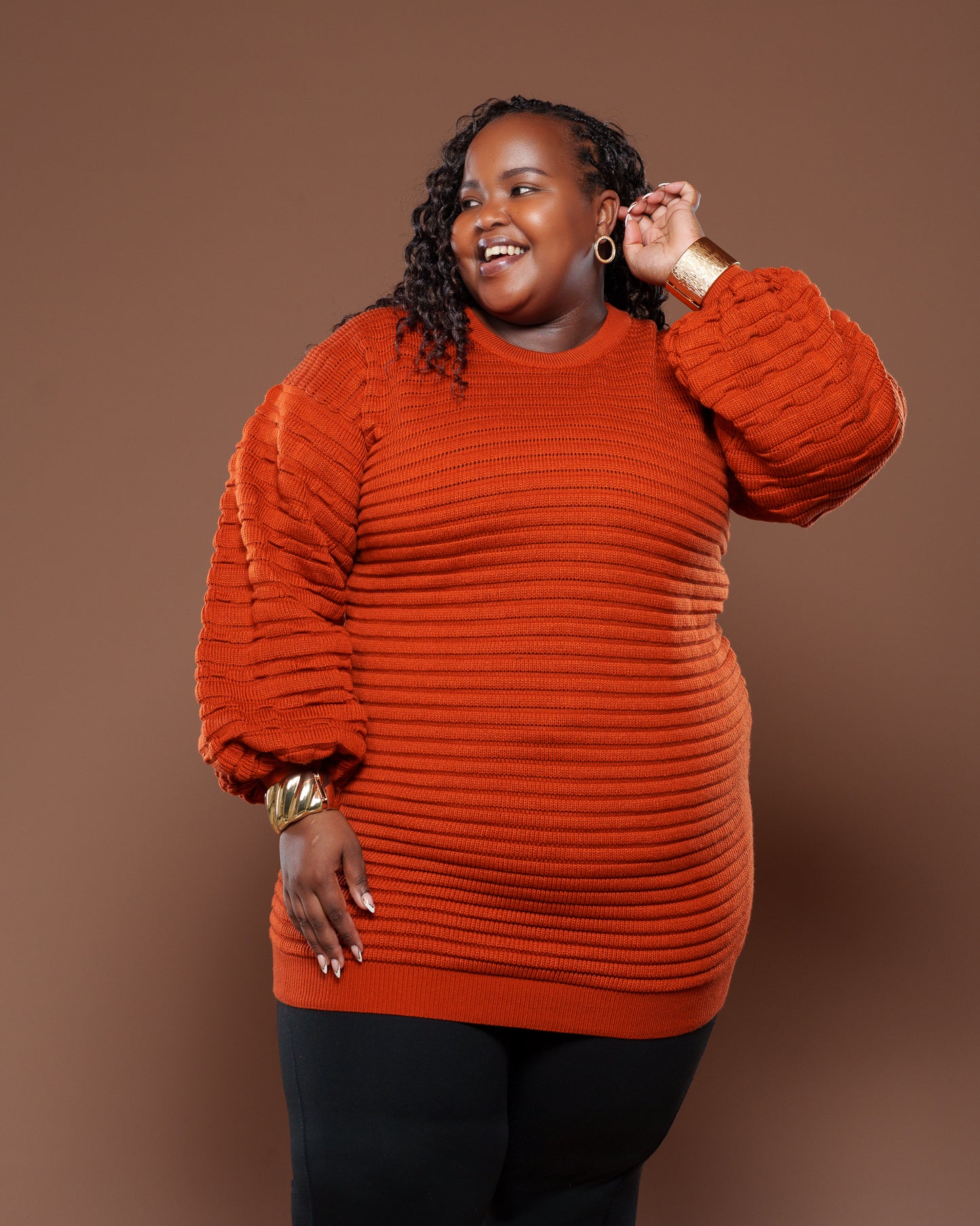 Sienna Sweater Dress In Burnt Orange