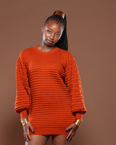 Sienna Sweater Dress In Burnt Orange