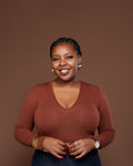 Long Sleeve V Neck Bodysuit in Choco