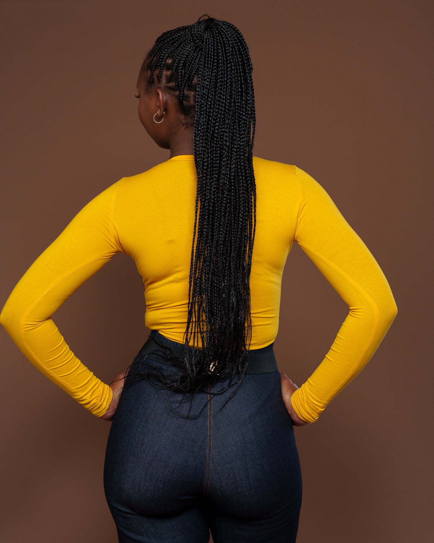 Long Sleeve V Neck Bodysuit in Mustard