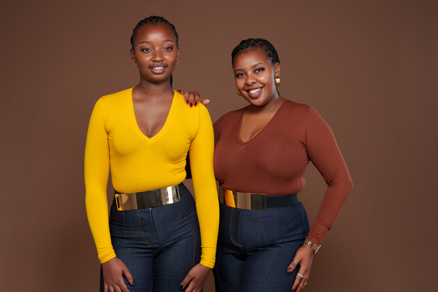 Long Sleeve V Neck Bodysuit in Choco
