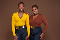 Long Sleeve V Neck Bodysuit in Mustard