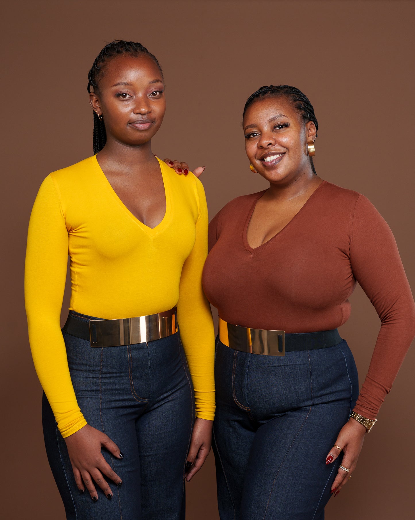 Long Sleeve V Neck Bodysuit in Mustard