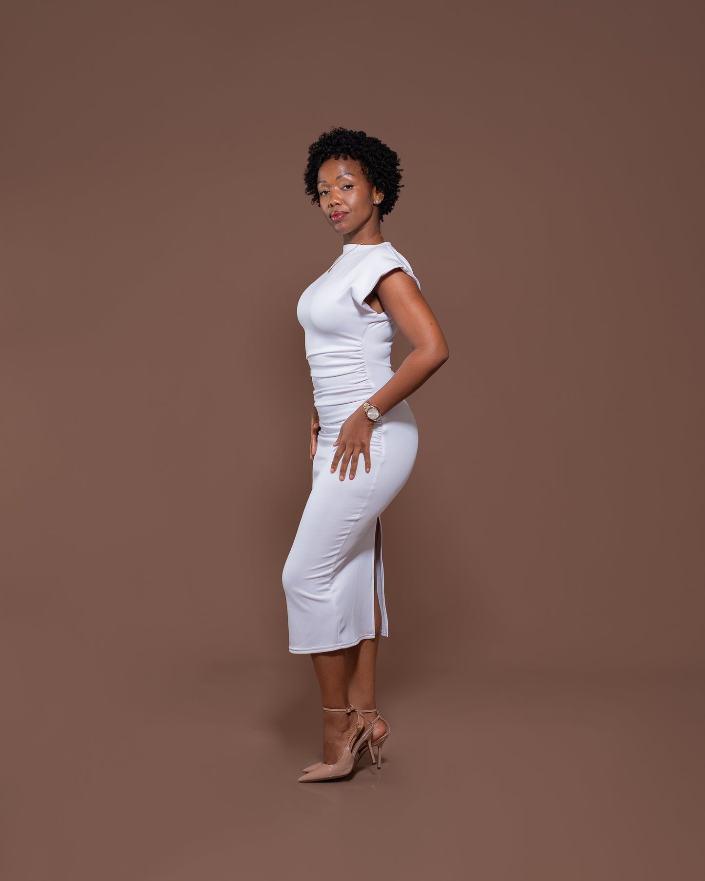 Monroe Fitted Dress in Pearl