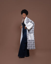 Sanaa Kimono in White Black