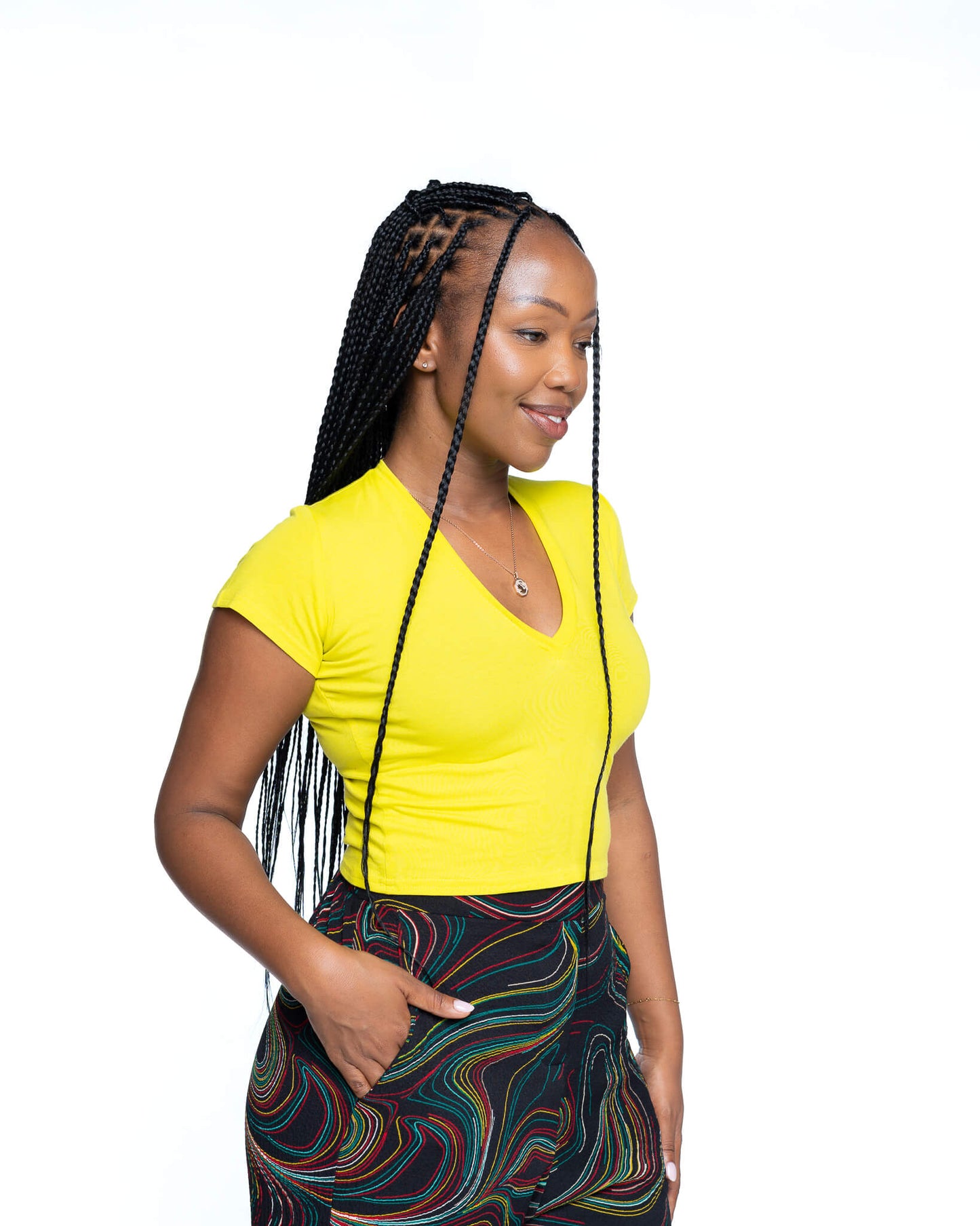 Cap Sleeve V-Neck Crop Tee in Yellow