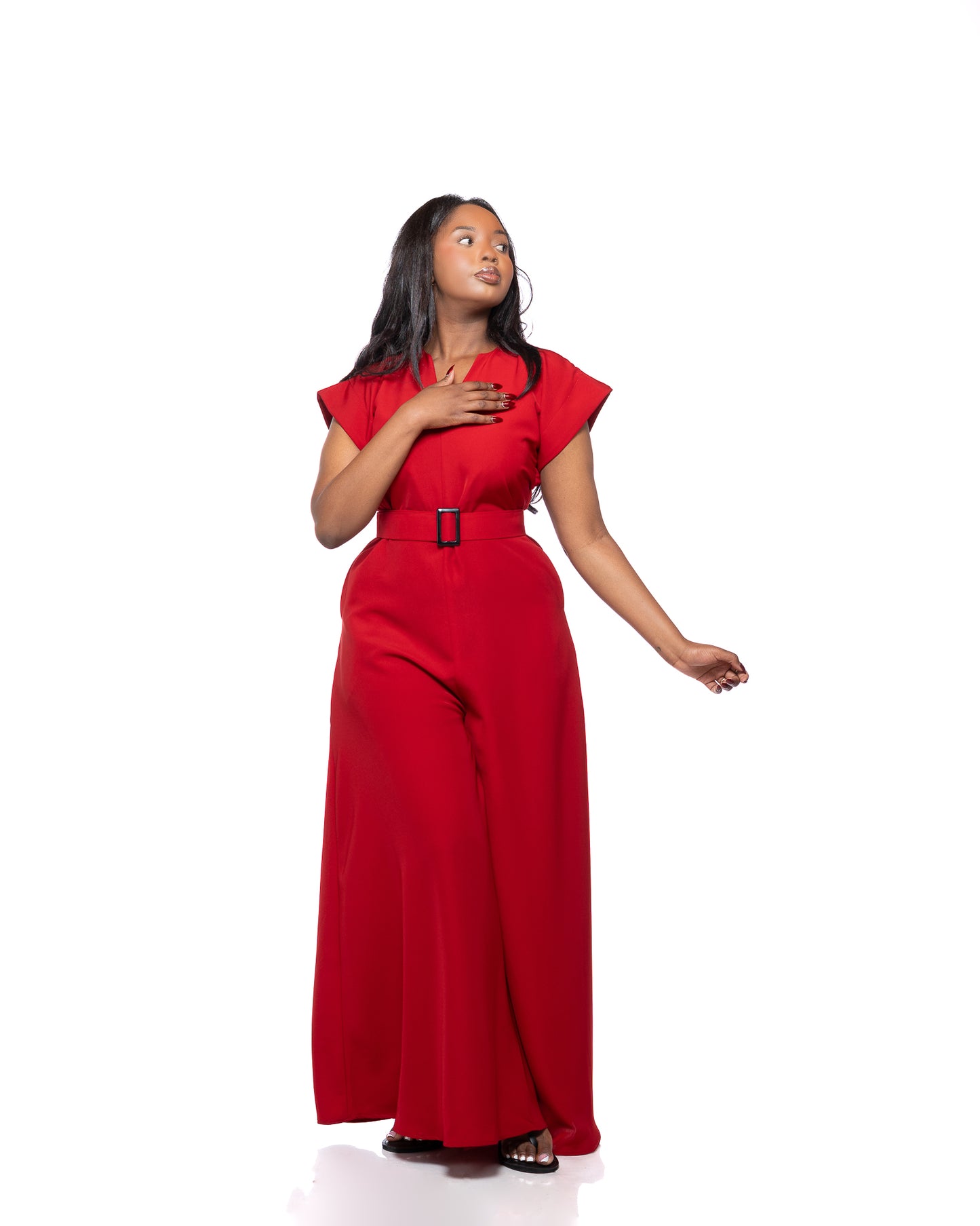 Moderne Palazzo Jumpsuit In Burgundy