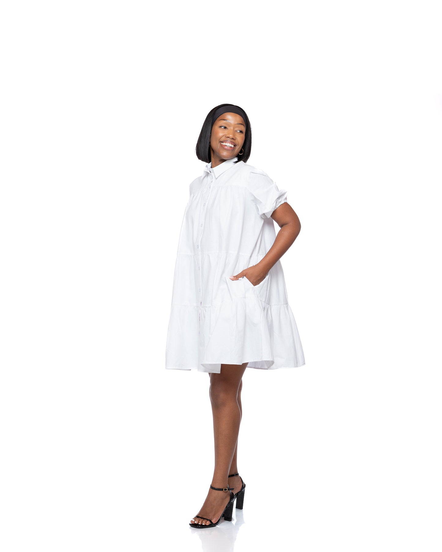 Sweet Nothings Tiered Shirt Dress In White