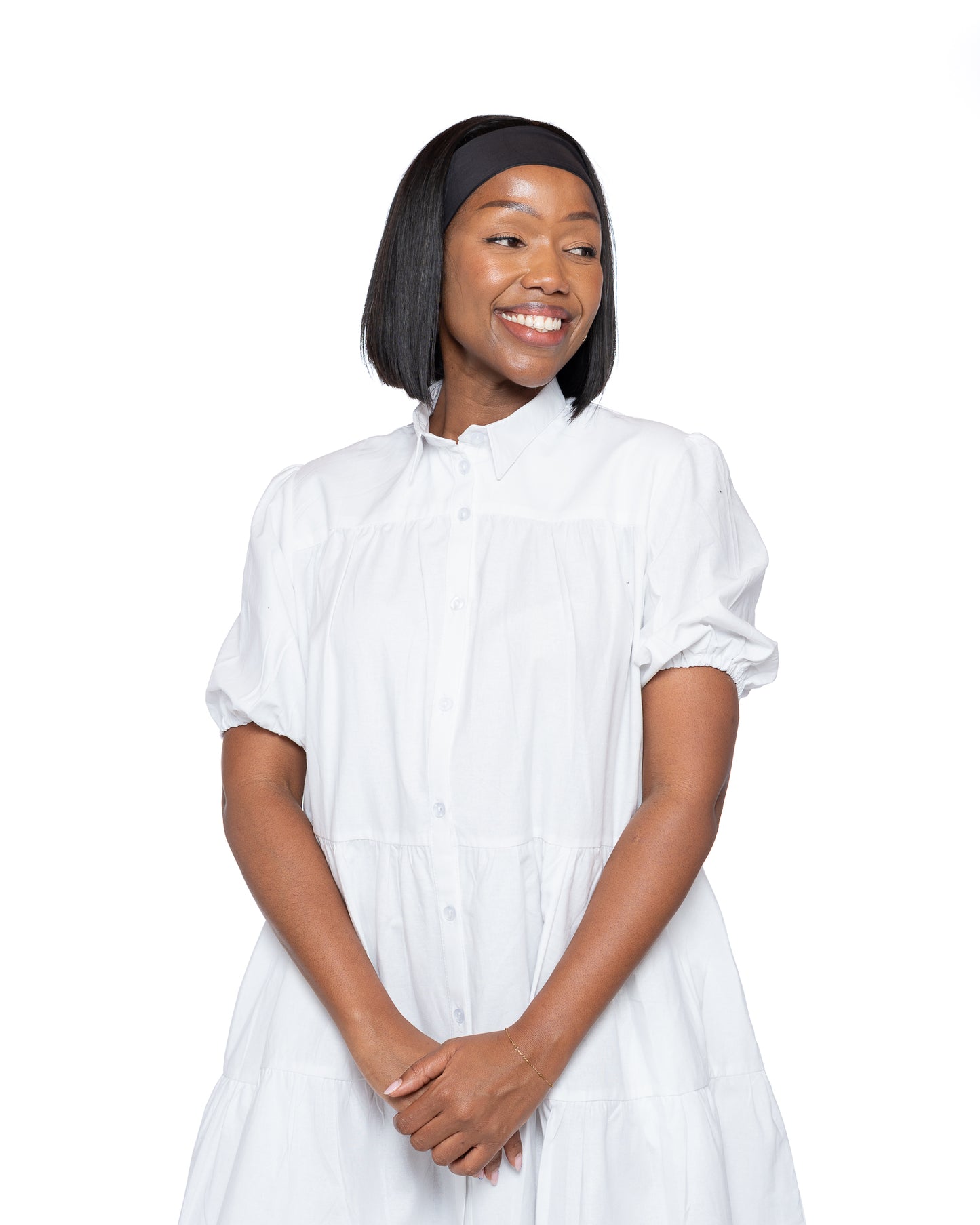 Sweet Nothings Tiered Shirt Dress In White