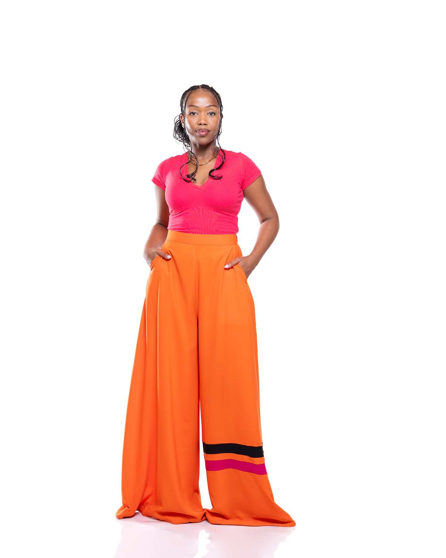 Ultra Wide Fluid Two-Tone Pants In Orange