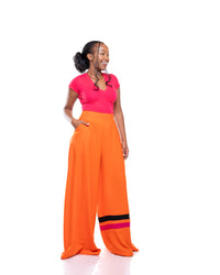 Ultra Wide Fluid Two-Tone Pants In Orange