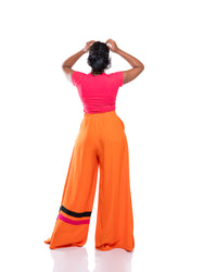 Ultra Wide Fluid Two-Tone Pants In Orange