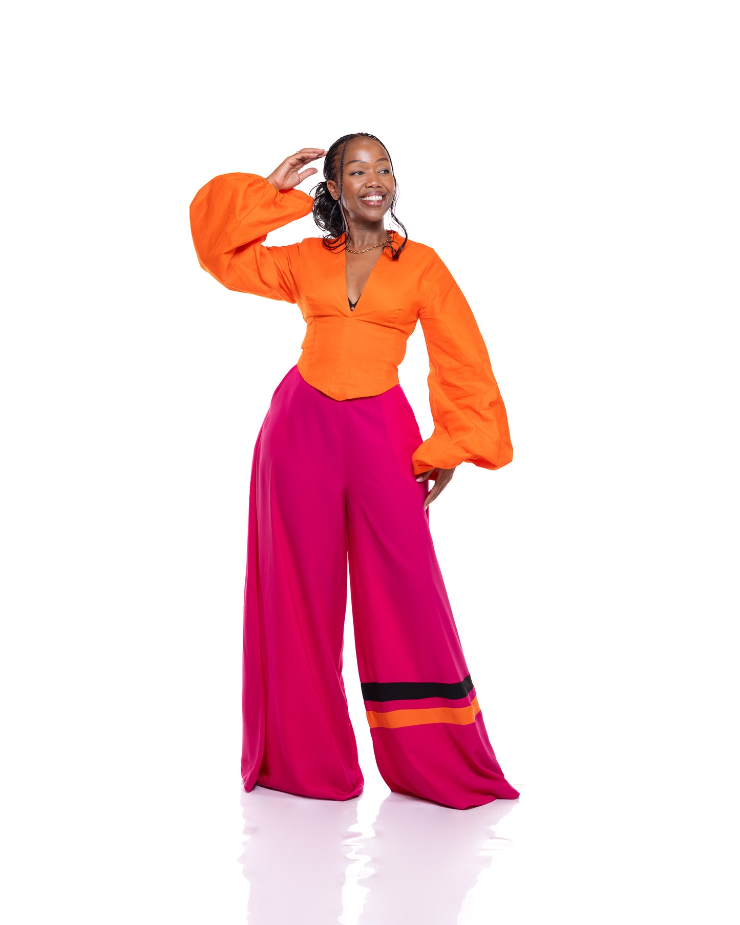 Ultra Wide Fluid Two-Tone Pants In Fuchsia