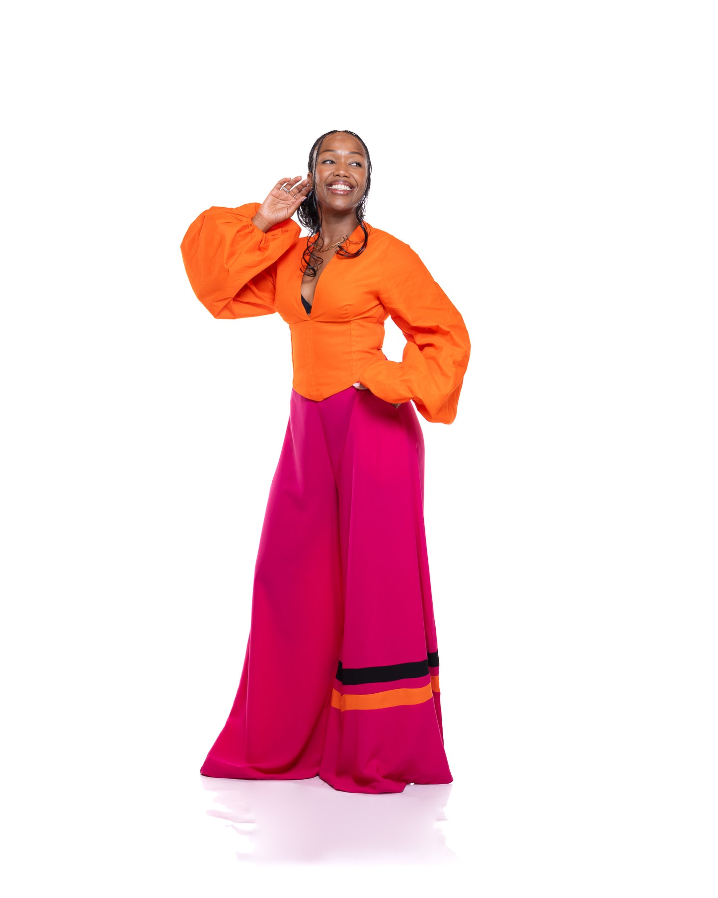 Ultra Wide Fluid Two-Tone Pants In Fuchsia