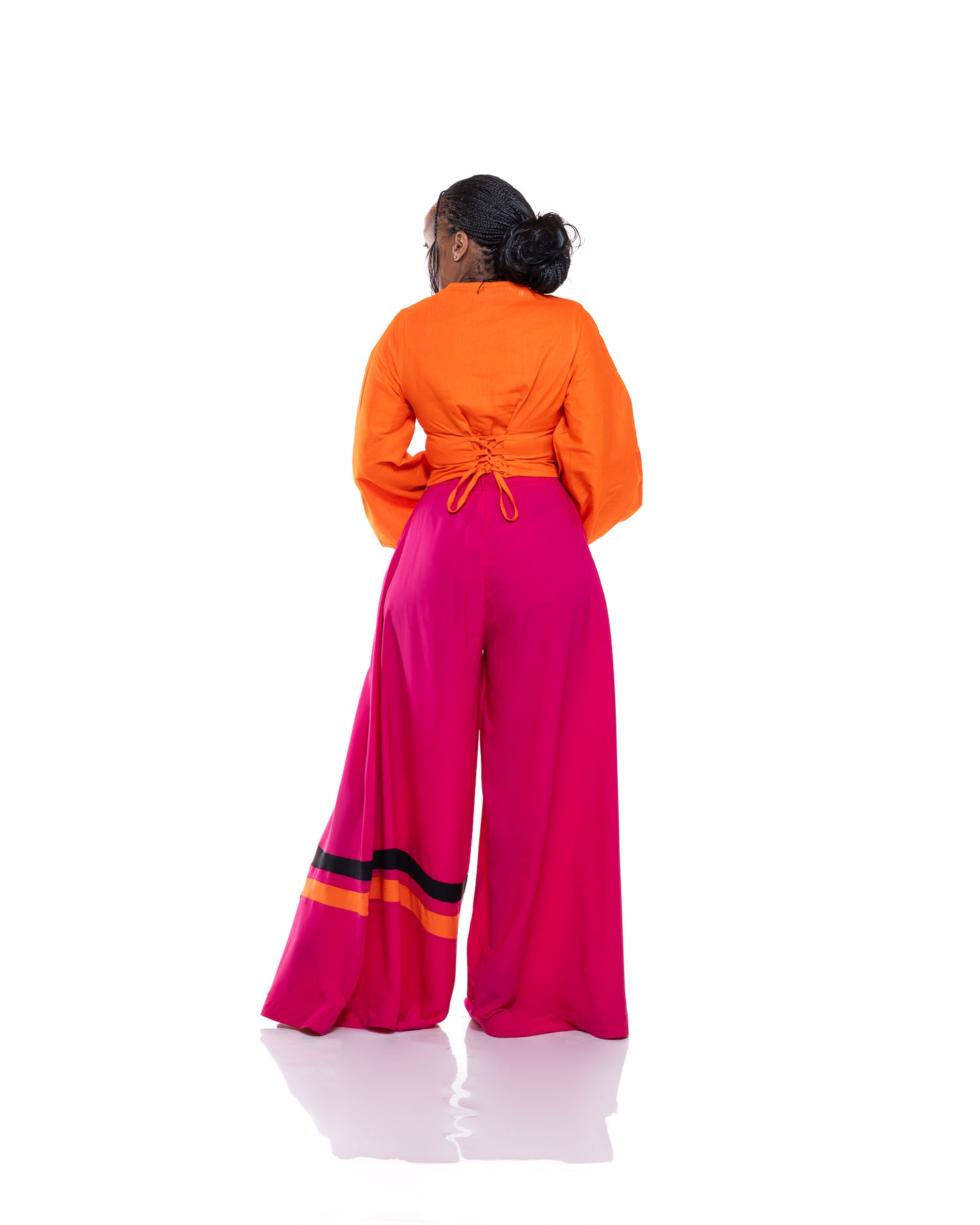 Ultra Wide Fluid Two-Tone Pants In Fuchsia