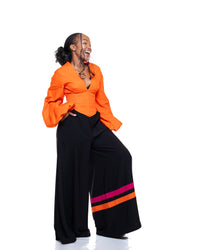 Ultra Wide Fluid Two-Tone Pants In Black