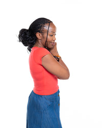 Cap Sleeve V-Neck Crop Tee in Cherry Red