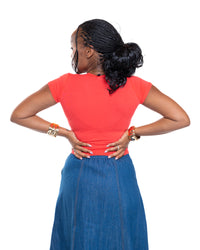 Cap Sleeve V-Neck Crop Tee in Cherry Red