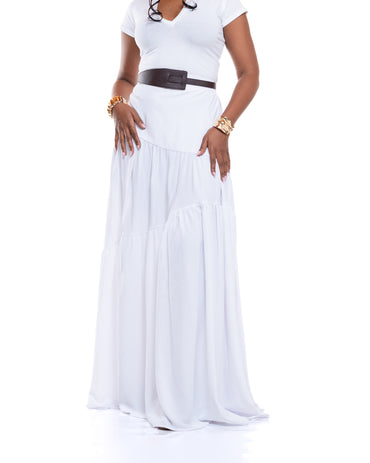 Hula Flow Maxi Skirt In Pearl White