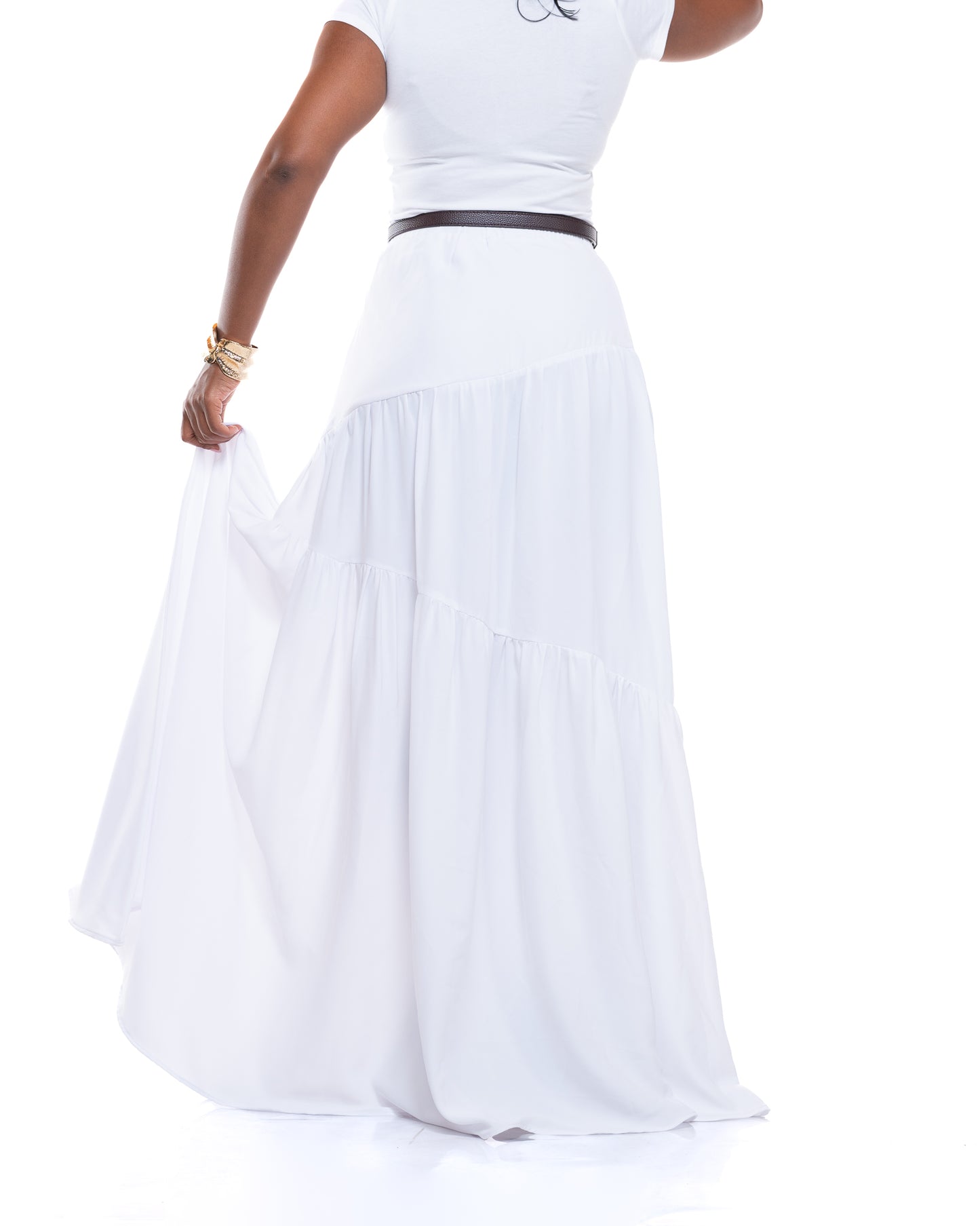 Hula Flow Maxi Skirt In Pearl White