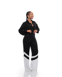 Fluid Wide Leg Two-Tone Pants In Black