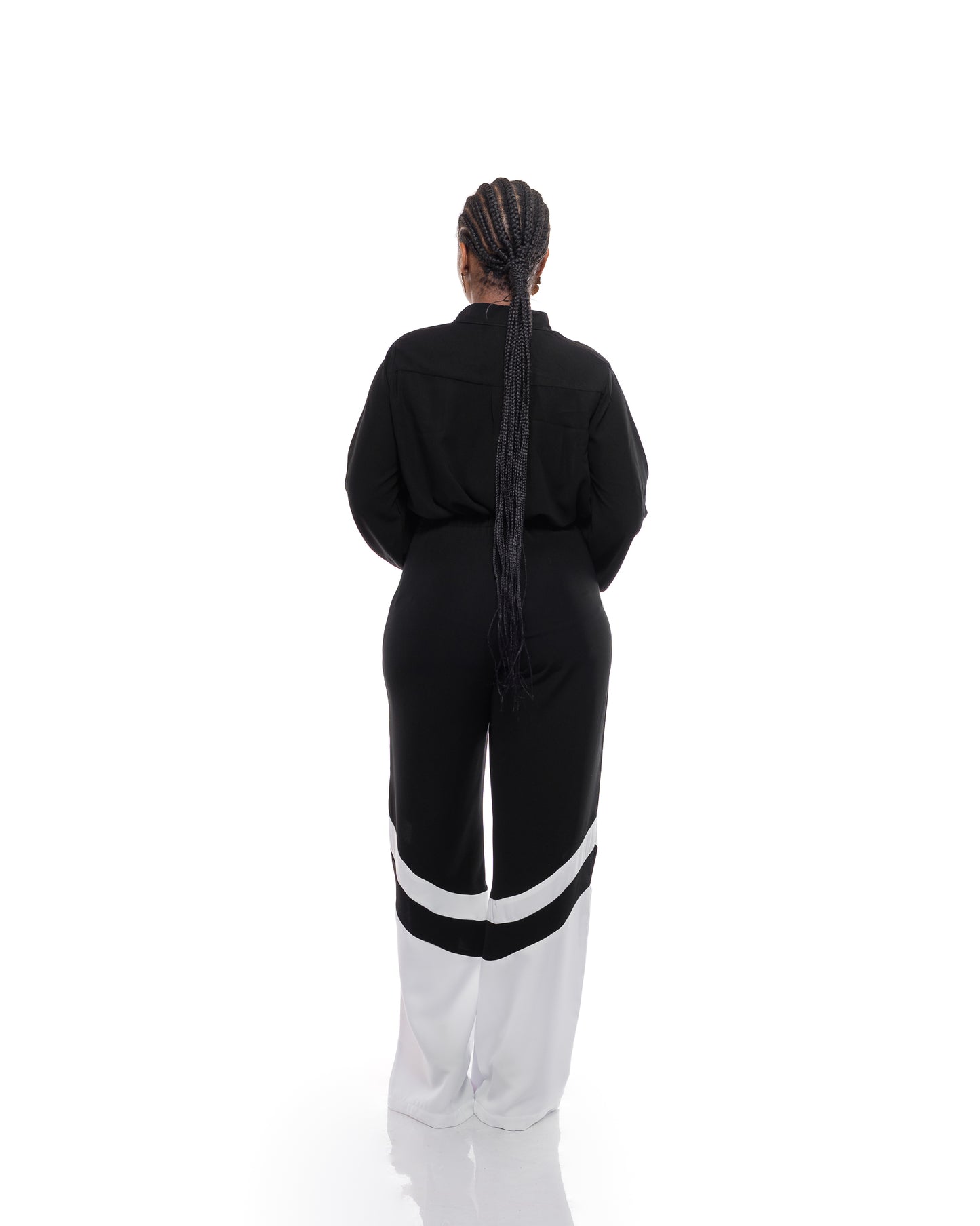 Fluid Wide Leg Two-Tone Pants In Black