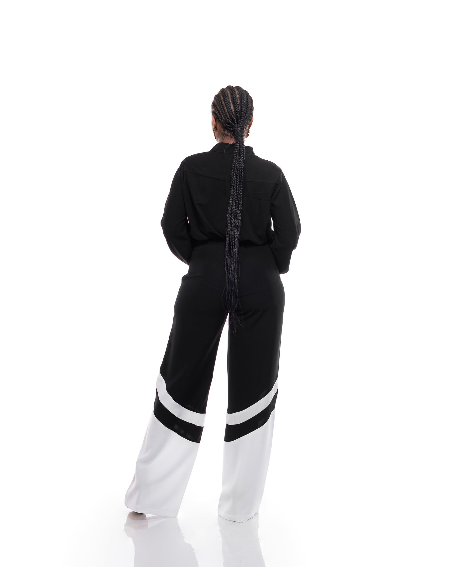 Fluid Wide Leg Two-Tone Pants In Black