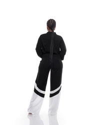 Fluid Wide Leg Two-Tone Pants In Black