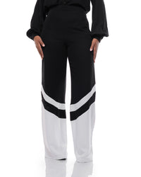 Fluid Wide Leg Two-Tone Pants In Black