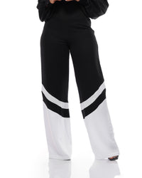 Fluid Wide Leg Two-Tone Pants In Black