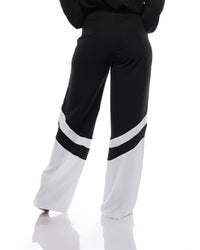 Fluid Wide Leg Two-Tone Pants In Black