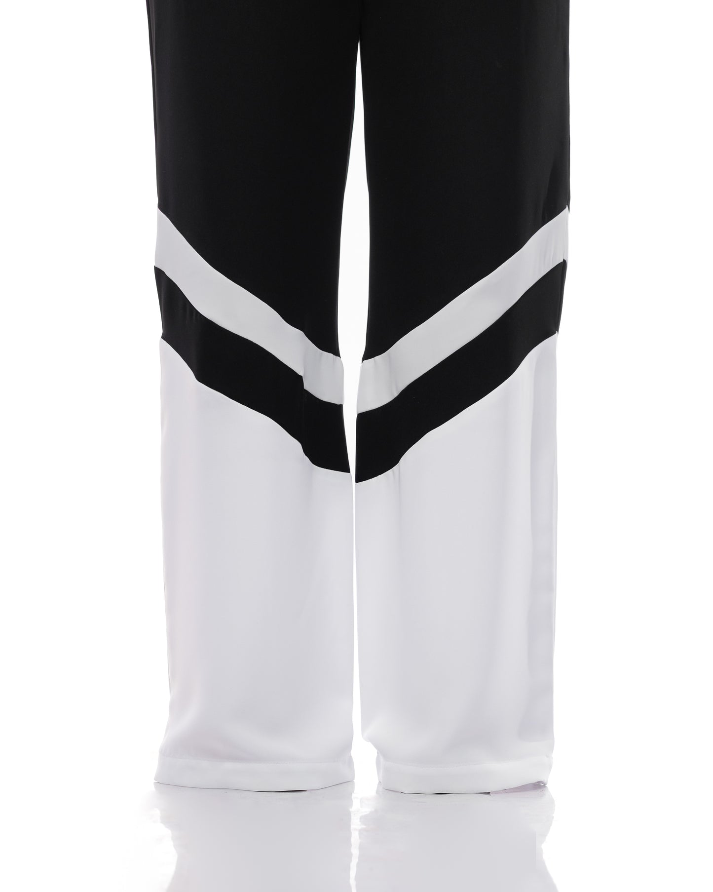 Fluid Wide Leg Two-Tone Pants In Black