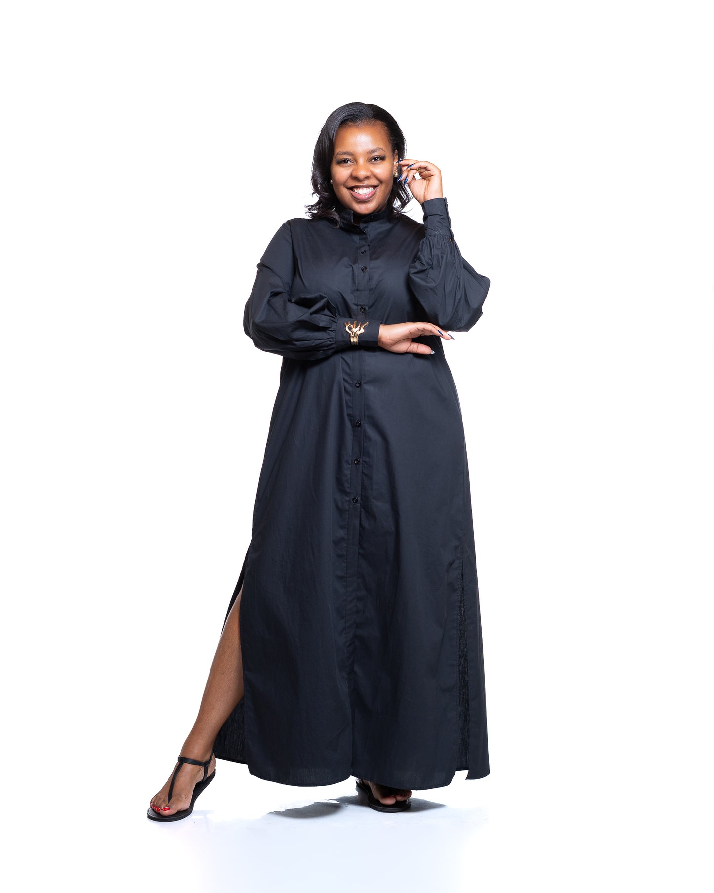 Pemba Maxi Shirt Dress In Black