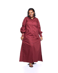 Pemba Maxi Shirt Dress In Burgundy