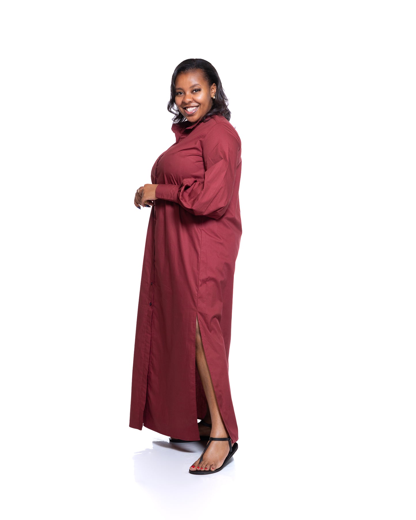 Pemba Maxi Shirt Dress In Burgundy