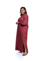 Pemba Maxi Shirt Dress In Burgundy