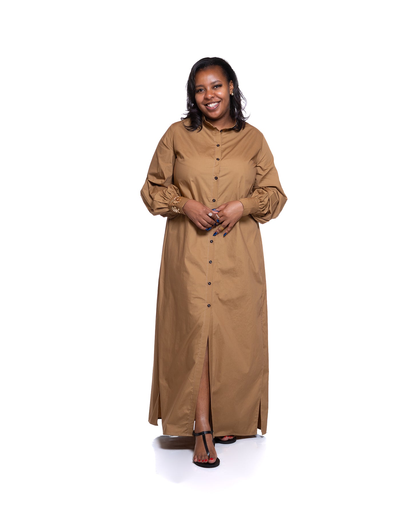 Pemba Maxi Shirt Dress In Tan